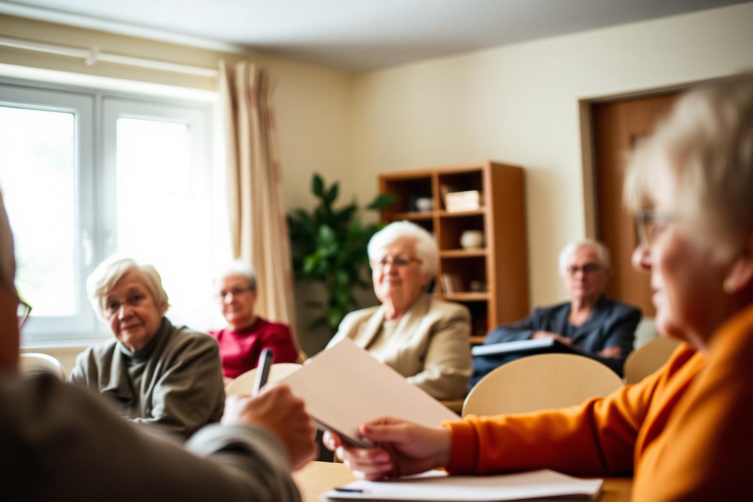 Résidents aînés participant à une rencontre de comité de milieu de vie